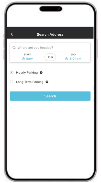 Interface of HONK Mobile on an iPhone screen. The image shows the "search by address" feature.
